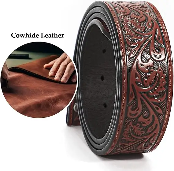 Western Belt Vintage Country Belts para Cowboys Cinturón de cuero genuino con logotipo en relieve