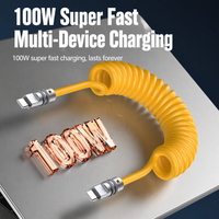 Câble de charge et de données rétractable en spirale USB-C vers USB-C 100W, extensible pour voiture, téléphone et ordinateur portable - Vente en gros