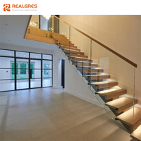 Realgres moderne haut de gamme intérieur double stringer acier bois u forme flotteur escalier design avec rail en verre