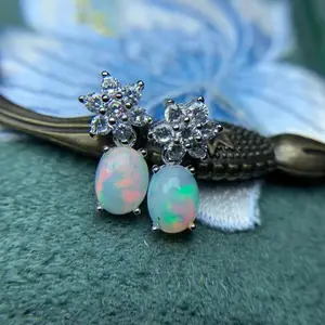 High Quality Fashion Indian Summer 925 Sterling Silver Jewellery Cute Natural Opal Jewelry Earrings