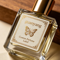 Étiquette autocollante personnalisable pour parfum, en cuir tanné végétal noir, gaufrée 3D, motif floral doré, imperméable, pour bougie carrée transparente de 30 ml
