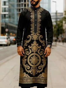 Abito da uomo con stampa 3D, colletto alla coreana, stile musulmano, per feste, personalizzabile, all'ingrosso, per negozi europei e americani di abbigliamento islamico - Product Image 6