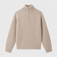 Pull en tricot fin taupe pour femme, col montant, manches longues, fabrication sur mesure