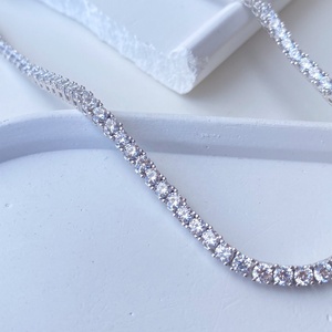 Lujo IGI certificado 14K oro helado diamante tenis collar 925 Plata moissanite corte redondo enlace tenis cadena para Unisex - Product Image 1
