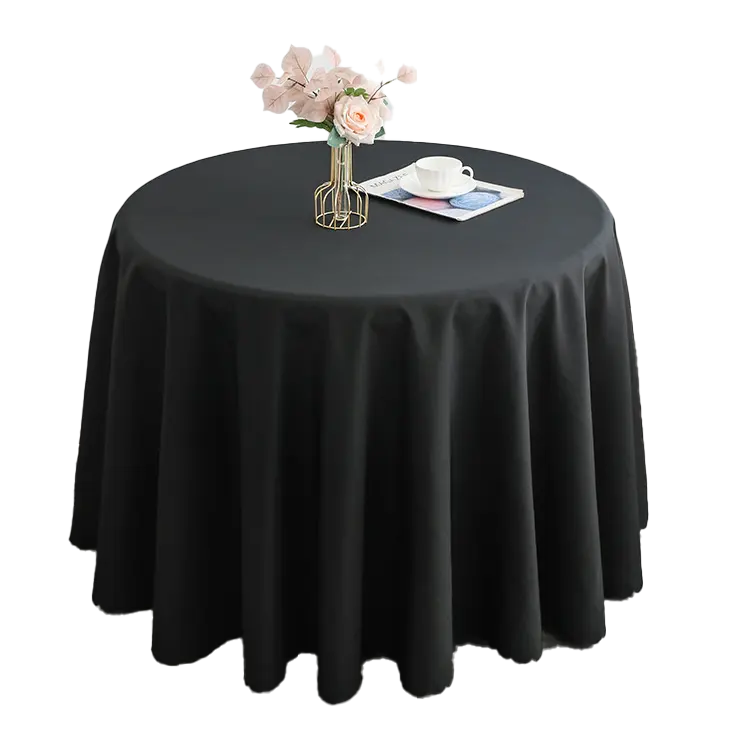 2023 Hot Selling OEM 120 Inch Round Table Cloth Black Event Dining Tableacloth for Wedding