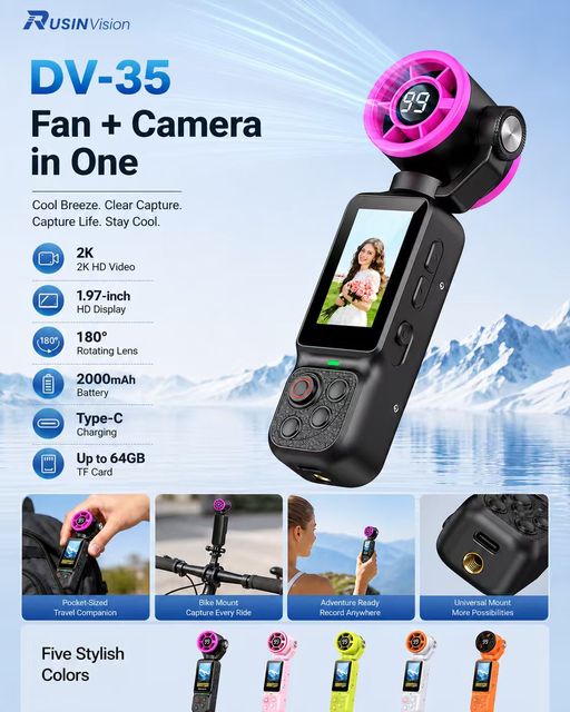 Portable Pocket Vlog Camera with Built in Fan 4K 180 Degree Rotating Lens Mini Handheld Sport DV for Travel Cycling
