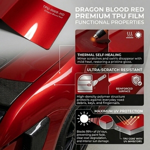 Film de protection de voiture en TPU de luxe, couleur rouge dragon, effet changeant, auto-réparant, anti-rayures, anti-jaunissement, finition métallisée brillante pour carrosserie - Product Image 2