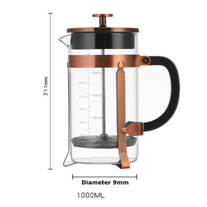 Cafetière à piston manuelle en acier inoxydable et verre borosilicate de haute qualité, 1 litre, résistante à la chaleur, pour le café et le thé - Product Image 2