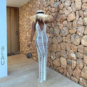 Nueva <span class=keywords><strong>Falda</strong></span> <span class=keywords><strong>larga</strong></span> de punto de playa para mujer, perspectiva Sexy, cuello en V profundo, <span class=keywords><strong>falda</strong></span> ajustada <span class=keywords><strong>con</strong></span> cordones - Product Image 1