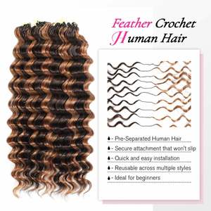 Extensiones de Cabello Humano con Crochet de Plumas, Cabello Rizado Profundo, Remy Pre-Atado, Plumas de Cabello Baratas, Venta Directa de Fábrica - Product Image 4