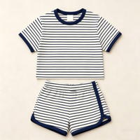 Ensemble de vêtements d'été pour bébé et enfant unisexe, haut court rayé en coton 230 g/m² et short, 2 pièces