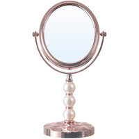 Miroir de maquillage double face à grossissement 1x, avec cadre en métal perlé de luxe, finition argentée, pour dortoir et bureau à domicile