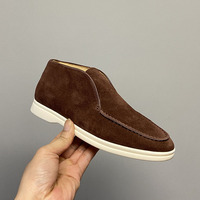 Chaussures à enfiler en cuir de vachette véritable et daim pour hommes, style mocassin, décontractées, mi-montantes, minimalistes, type bottines, pour tenue business décontractée