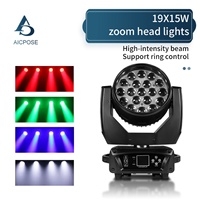Éclairage de scène professionnel, projecteurs LED Bee Eye à tête mobile, 19x15w, zoom, projecteur à tête mobile