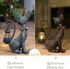 Statue de chat en résine fantaisiste pour extérieur, lumière solaire de jardin, décor d'automne peint, cadeau d'anniversaire pour maman - Product Image 3