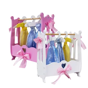 Maison de jeu pour enfants, porte-manteau, jouets, rose, blanc, Mini poupée en bois, cintres à vêtements