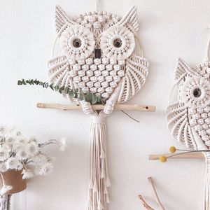 Tenture murale <span class=keywords><strong>en</strong></span> <span class=keywords><strong>macramé</strong></span>, hibou tissé, style bohème, haut de gamme, ornements pour salon et chambre à coucher, 1 pièce - Product Image 1