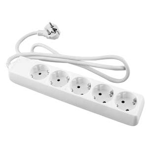 Regleta de 5 enchufes con interruptor, 3 m, 3G, 1,5 mm, blanca y gris - ideal para múltiples dispositivos electrónicos. - Product Image 1