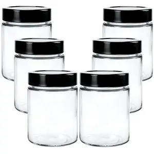 Wholesale 9 Oz 270ml Clear Straight Sided Glass Jar With Black Metal Lid Factory Price