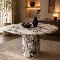 Table de salle à manger d'hôtel moderne personnalisée, durable, en marbre naturel, ronde, 6 places, pour la rénovation complète de la maison