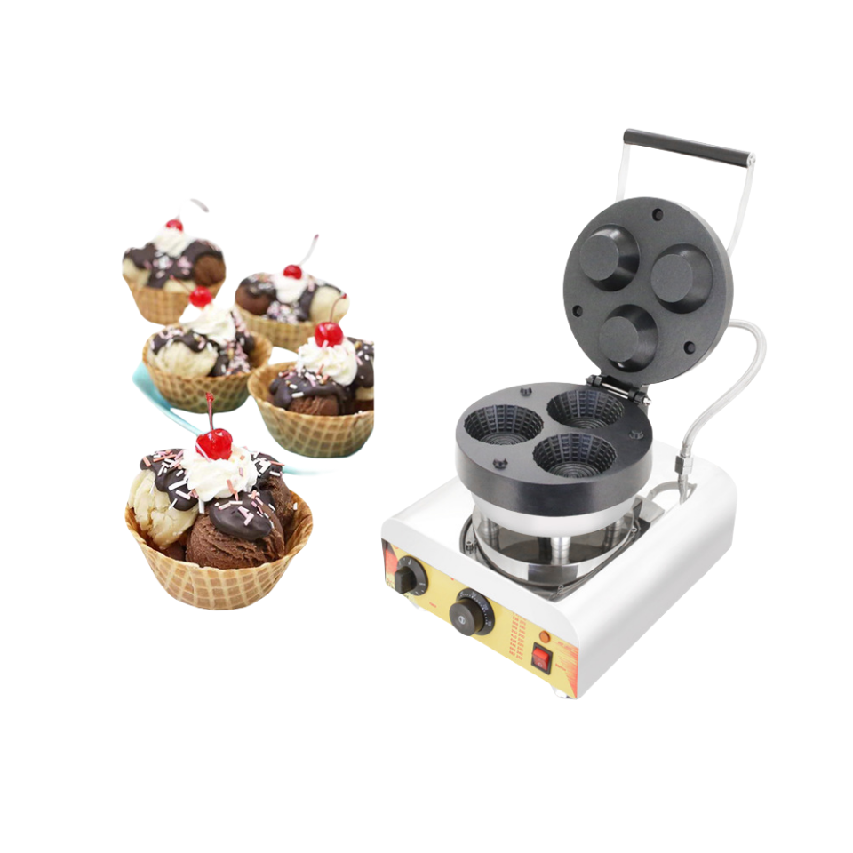 Electric 3 Bowls Shaped Belgian Waffles Iron Bowl Cup Making Machine with Cool Touch Handle Non Stick Coating
