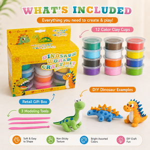 Kit d'argile à modeler à l'air libre Dinosaure en gros, 12 couleurs, ensemble d'argile à modeler DIY, jouet éducatif OEM pour enfants, boîte cadeau - Product Image 2
