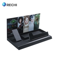 RECHI Comptoir personnalisé noir mat en forme de L en acrylique Power Bank Présentoir de point de vente au détail avec signalisation arrière pour accessoire de téléphone portable