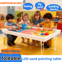 Table de sable portable et pliable avec éclairage LED pour les tout-petits, jeu en plein air avec lumières RGB activées par le toucher
