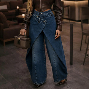 Nouveautés Channel 2026 : Jean Baggy Asymétrique à Effet Enveloppant pour Femme, Streetwear, <span class=keywords><strong>Taille</strong></span> <span class=keywords><strong>Haute</strong></span> Irrégulière, Coupe <span class=keywords><strong>Large</strong></span> en Denim - Product Image 1