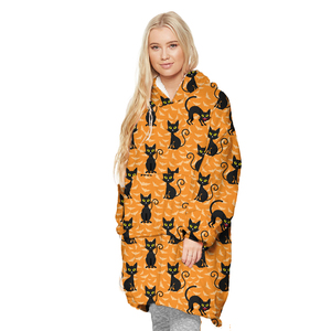 Gato gatito caras con gafas calabaza Boo en tela de araña Halloween usable de gran tamaño invierno cálido Sudadera con capucha manta sudadera - Product Image 4