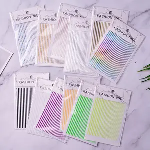Autocollant pour ongles à rayures, décalcomanie fine, ligne artistique, 12 couleurs, auto-adhésif, argent, or, blanc, <span class=keywords><strong>noir</strong></span>, fluorescent - Product Image 1