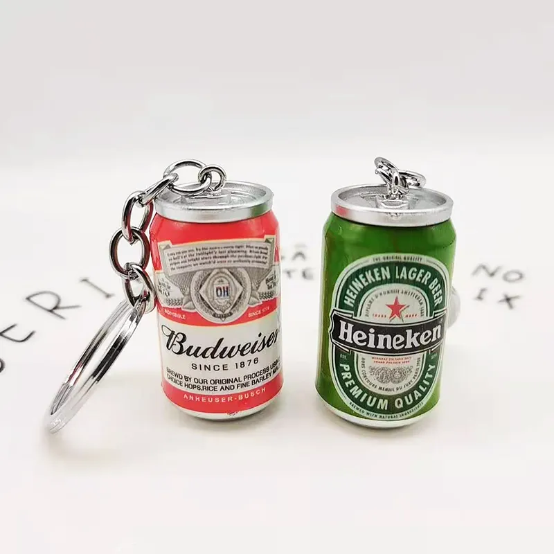 Simulation Canned Beer Keychain Boy Men Beer Can Keyring Trinket Couples Cool Backpack Decor Jewelry Car Key Accessories Pendant