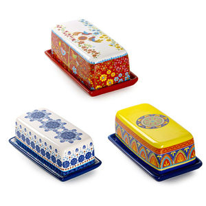 Contenitore per Burro in Ceramica Dipinto a Mano Stile Americano, Vassoio per Dim Sum, Stoviglie Rettangolari Ecologiche, Design Multicolore - Product Image 1