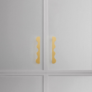 Wavy Brushed <b>Gold</b> European Pure Brass Handle for Kitchen Bathroom Bedroom <b>Cabinet</b> and Door Handles - Product Image 4
