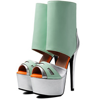 Sandali Estivi Taglia Grande 47 con Punta Aperta, Tacchi Alti, Scarpe Traforate, Stivaletti Patchwork con Zip Laterale e Piattaforma per Donne