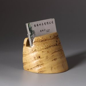 Bamboo Root Business <b>Card</b> Holder Desktop <b>Card</b> <b>Display</b> <b>Stand</b> Yellow 11x10cm Home Use - Product Image 1