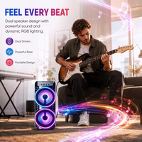 Boîte de karaoké portable professionnelle pour fêtes, avec haut-parleur, microphone, caisson de basses, lumières LED, corps en plastique, idéale pour les anniversaires