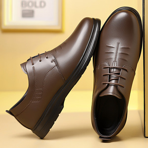 Zapatos de Vestir de Cuero para Hombre, Punta Redonda, con Cordones, Negros, para Oficina, Negocios, Casuales, Grosor Estándar, Color Sólido - Product Image 4