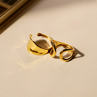 Edelstahl-Mode-Ring mit breiter Öffnung, ausgehöhltes Design, klobiger Stil, 18K vergoldet, anlaufgeschützt, geometrischer Wellenring