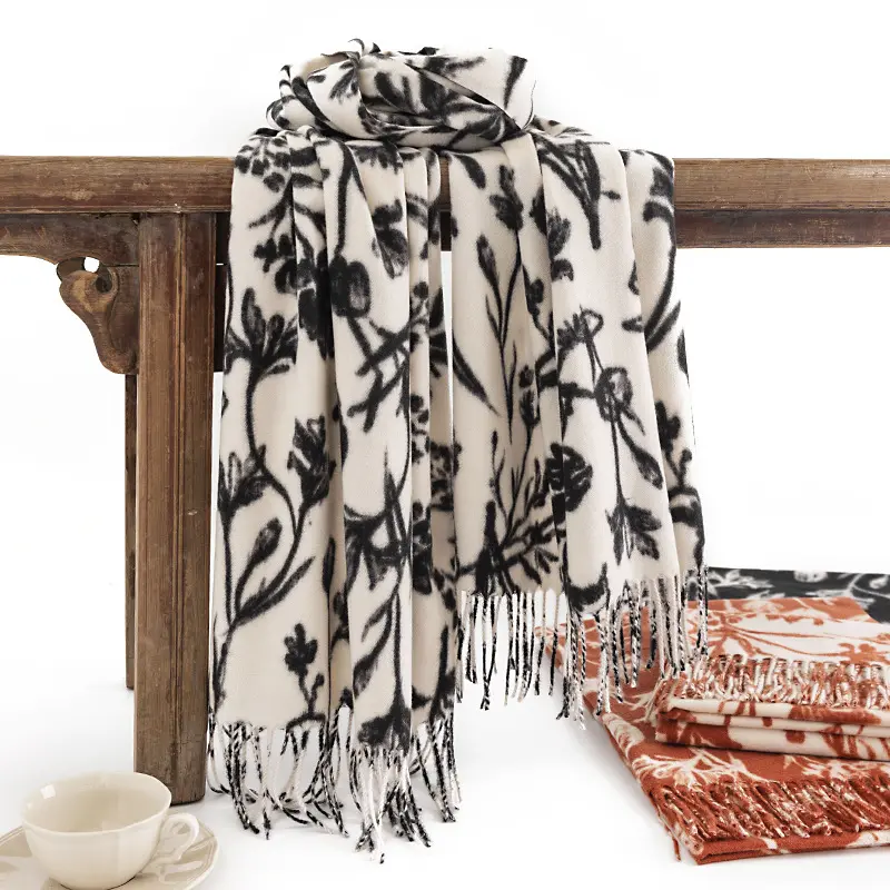 Оптовая продажа, осенне-зимние шарфы с логотипом на заказ, шали с принтом, кашемировый шарф с кисточкой для мамы