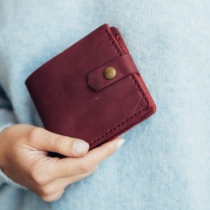 Custom Engraved Logo Luxury Women <b>Wallet</b> Full Grain Crazy Horse Leather Vintage Style RFID Feature Short Length Polyester Open - Product Image 2