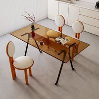 Table à manger rectangulaire moderne en verre trempé transparent avec design à panneaux pour salon, appartement, hôtel