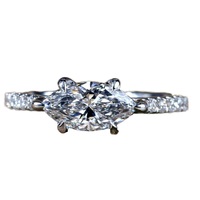 Bague de fiançailles en or massif 14K/18K avec diamant de laboratoire CVD/HPHT certifié IGI, taille marquise 0,5-3 carats, monture pavée East West Solitaire