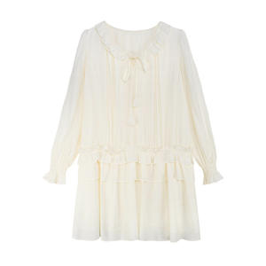 <span class=keywords><strong>Robe</strong></span> à manches longues style bohème pour femme, nouvelle collection printemps, coupe ample amincissante à treize rangs, col à volants, pull-over, jupe courte - Product Image 4