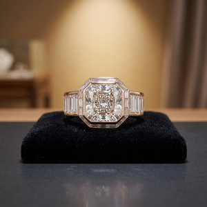 Hermoso Anillo de Compromiso y Boda con Diamante de Laboratorio de 5.1CT, Corte Asscher, Color D, Claridad VS1, Chapado en Oro Rosa de 18k, Certificado IGI - Product Image 4