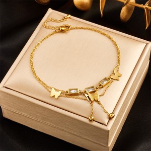 Wholesale Gold Plated Stainless Steel Butterfly Pearl Anklet Mother Pearl Inlay Waterproof Anti-fade Butterfly Anklet - Product Image 4