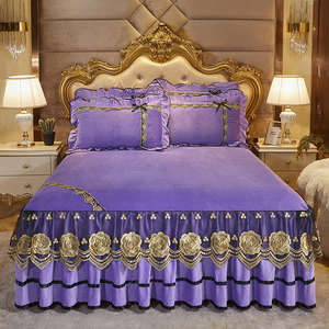 Ensemble de literie de mariage avec étiquette brodée de luxe couette confortable avec rembourrage en coton housse de couette jupes de lit draps couette matelassée - Product Image 5