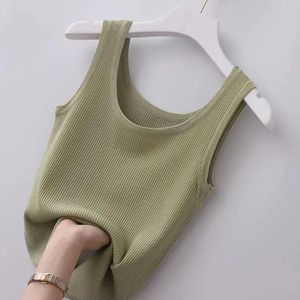 Débardeurs pour femmes en soie glacée, camisoles et t-shirts sans manches en maille unie, sous-vêtements d'été doux - Product Image 2