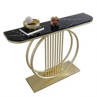 Table console moderne en métal aspect marbre noir pour salon, chambre, appartement