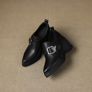 Nouvelles Chaussures en Cuir Véritable à Talons Ultra-Hauts, Bout Pointu, Couleur Unie, Durables, Antidérapantes, avec Boucle Papillon et Semelle Épaisse Imperméable - Product Image 1
